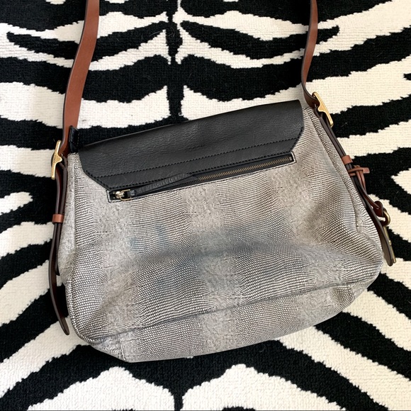 Fossil Harper Large Leather Flap Crossbody Mixed Media Print Minimalist - Picture 5 of 9